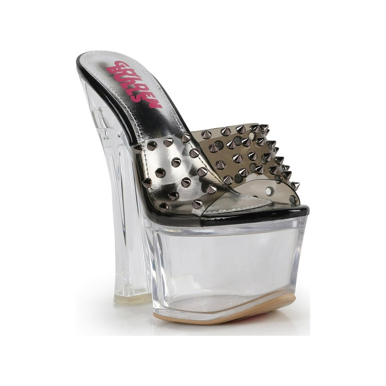 Clear strap studded heels hot sale