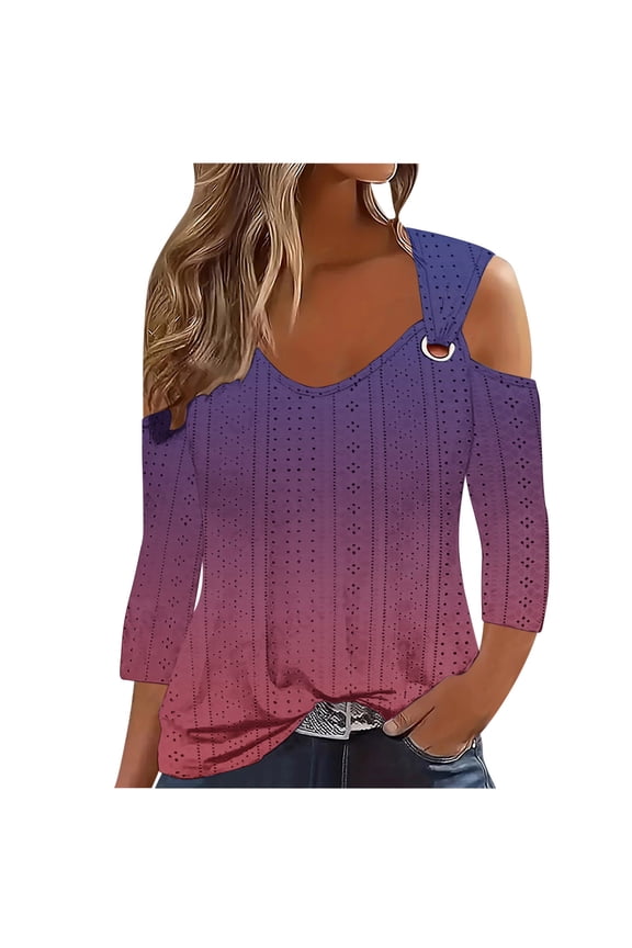 Sexy Clod Sholuder Tops for Women 2025 Summer Hollow Out Eyelet Short Sleeve T Shirts Going Out Blouses Ladies Tunic