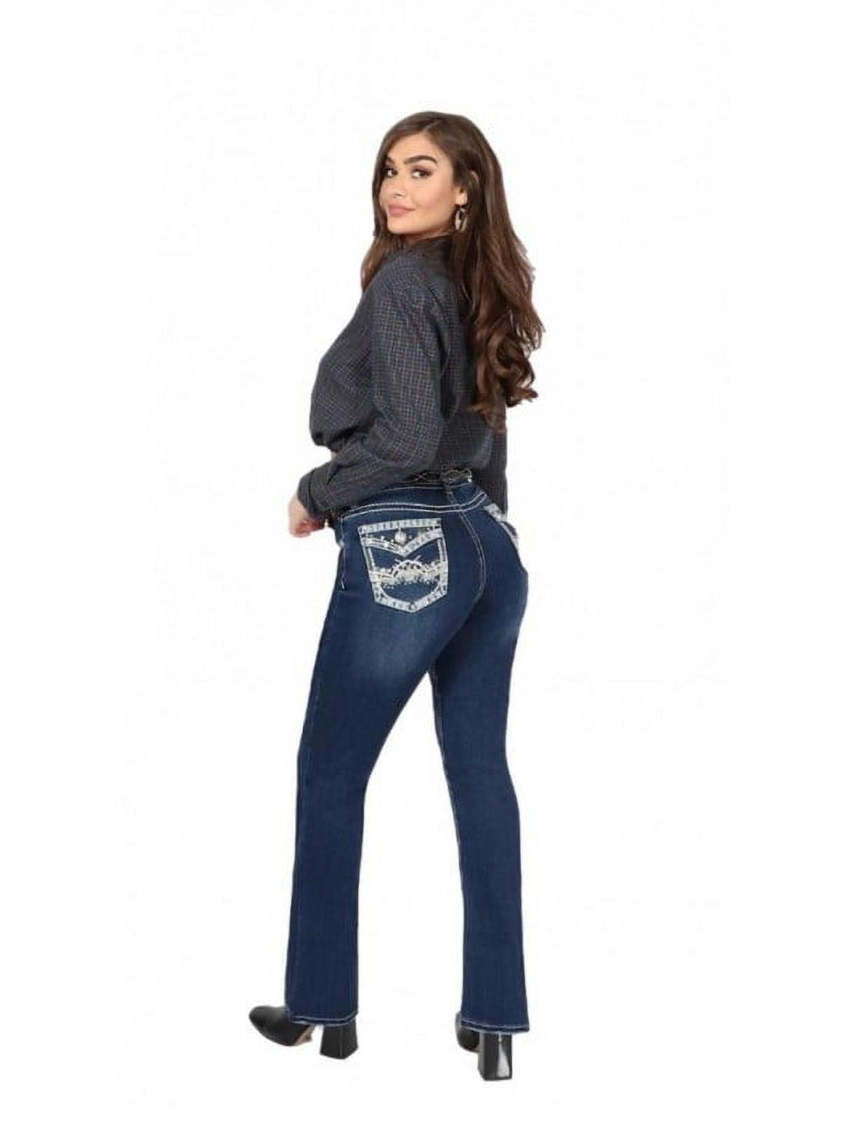 【KOOLOSET】Paneled Incision Washed Denim Sexy Couture Women's Rose Cross Rhinestone Medium Dark Wash
