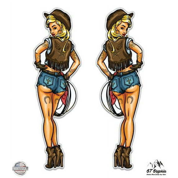 Sexy Cowgirls Set of 2 - 5" Each Vinyl Stickers - For Car Laptop I-Pad - Waterproof Decal