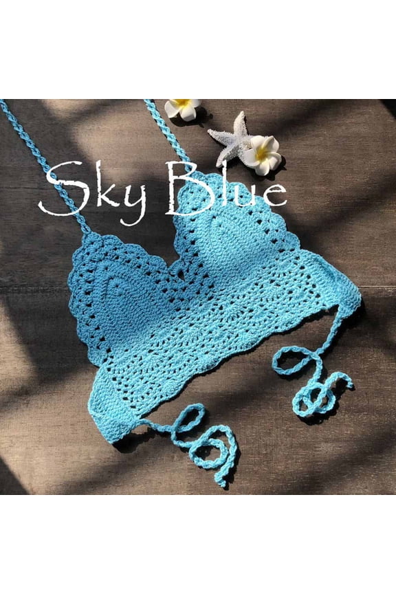 Sexy Crochet Crop Top Bikini Crop Top Women Crochet Boho Beach Camisoles Bikini Bralette Halter Cami Knitted Bra Backless