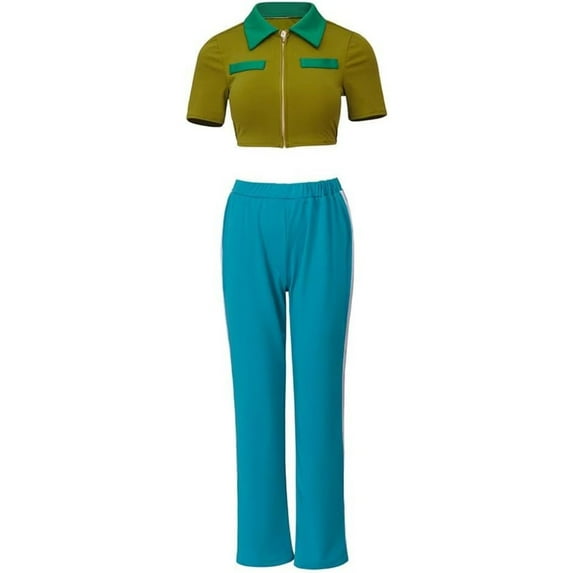 Sexy Crop Top Pants Green Uniform Women Halloween Carnival Outfits
