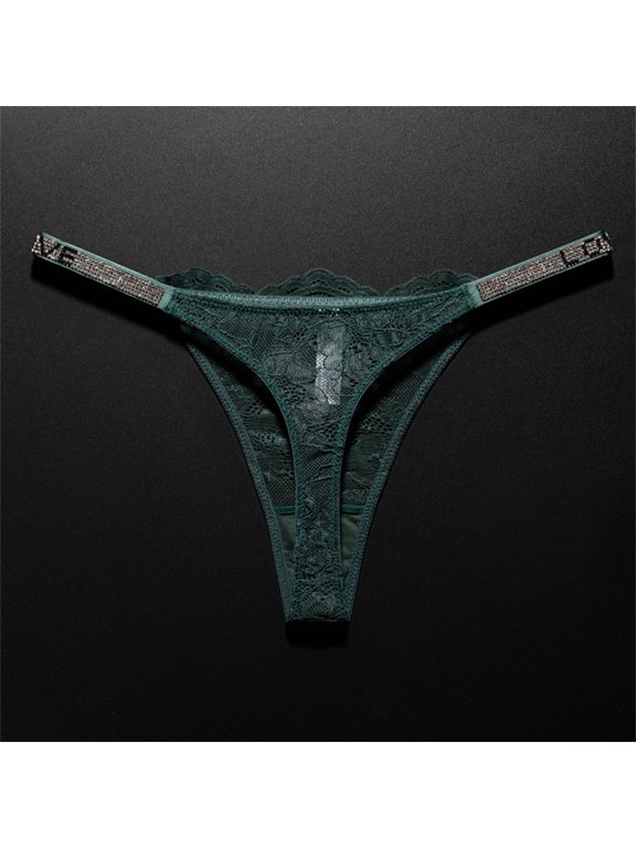 Sexy Crystal-Embellished Perspective Lace Thong Breathable T-back Underwear for Europe Women Transparent T-back Plus Size S-XL
