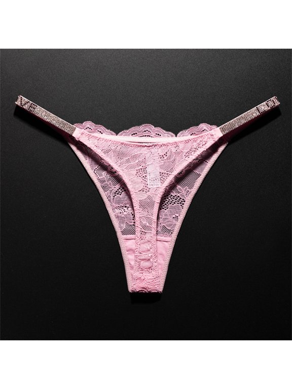 Sexy Crystal-Embellished Perspective Lace Thong Breathable T-back Underwear for Europe Women Transparent T-back Plus Size S-XL