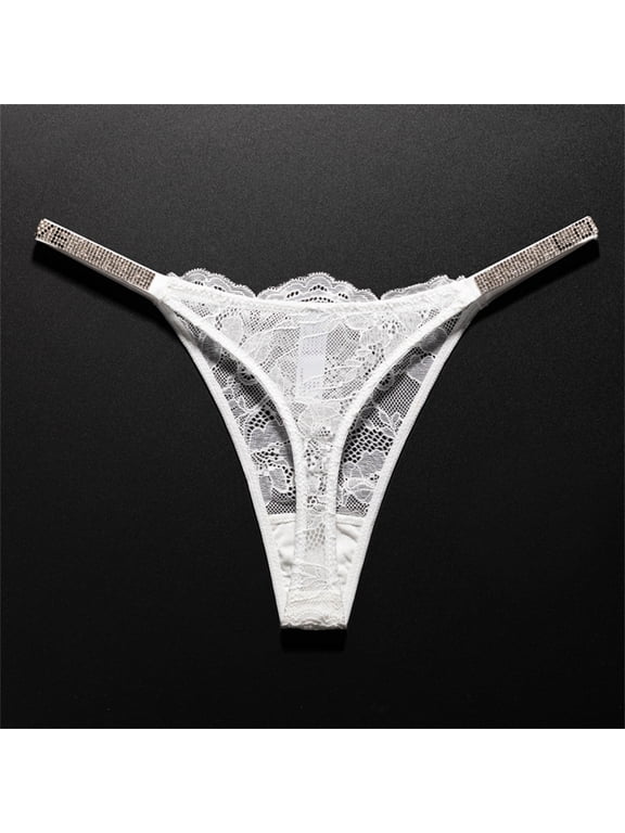 Sexy Crystal-Embellished Perspective Lace Thong Breathable T-back Underwear for Europe Women Transparent T-back Plus Size S-XL