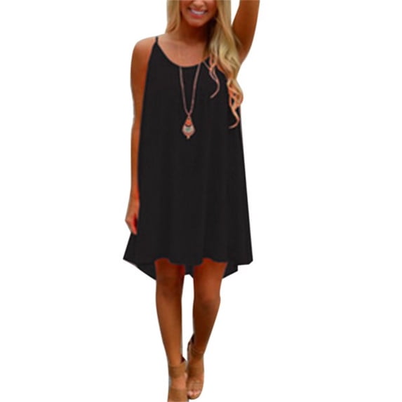 Lumento Solid Beach Dress for Womens Summer Loose A Line Sundress Holiday Vocation Sleeveless Short Dress