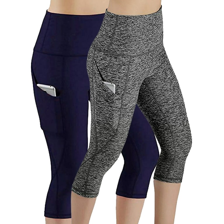 Sexy Dance 2 Pack Women's Workout Yoga Pants High Waist Capris Pocket  Cropped Leggings Exercise Athletic Tights Tummy Control Trouser 