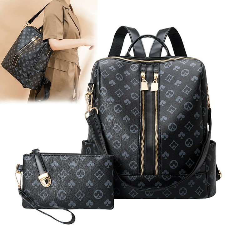 Sexy Dance 2Pcs Women Checkered Backpack Purse Leather Anti-Theft Shoulders  Bag Tote Handbag Fashion Ladies School Travel Daypack Backpack with with  Matching Wristlet Wallet, Black 