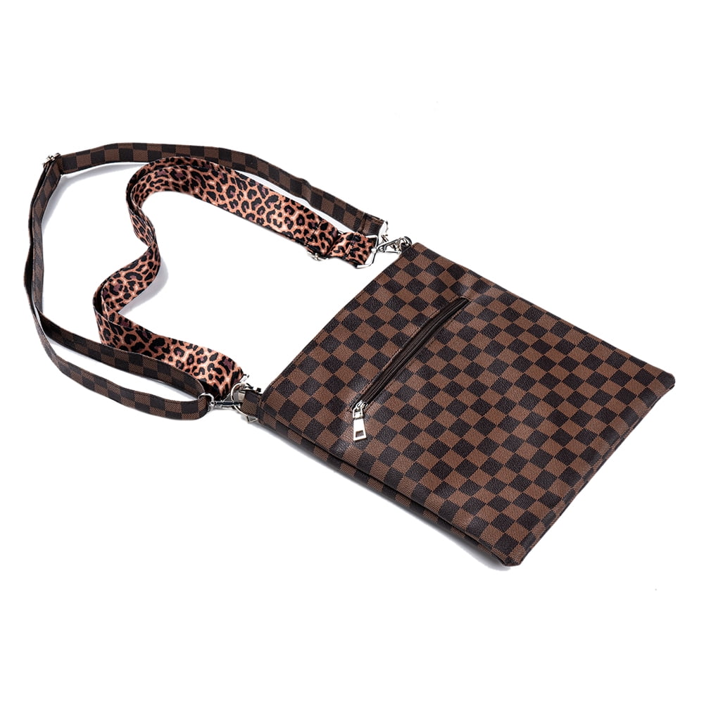 Sexy Dance Women's Checkered Crossbody Handbag With Double Straps,Medium  Leather Shoulder Bag for Ladies,Boho Style Tassel Crossbody Purses for  Girls,Brown Checkered 