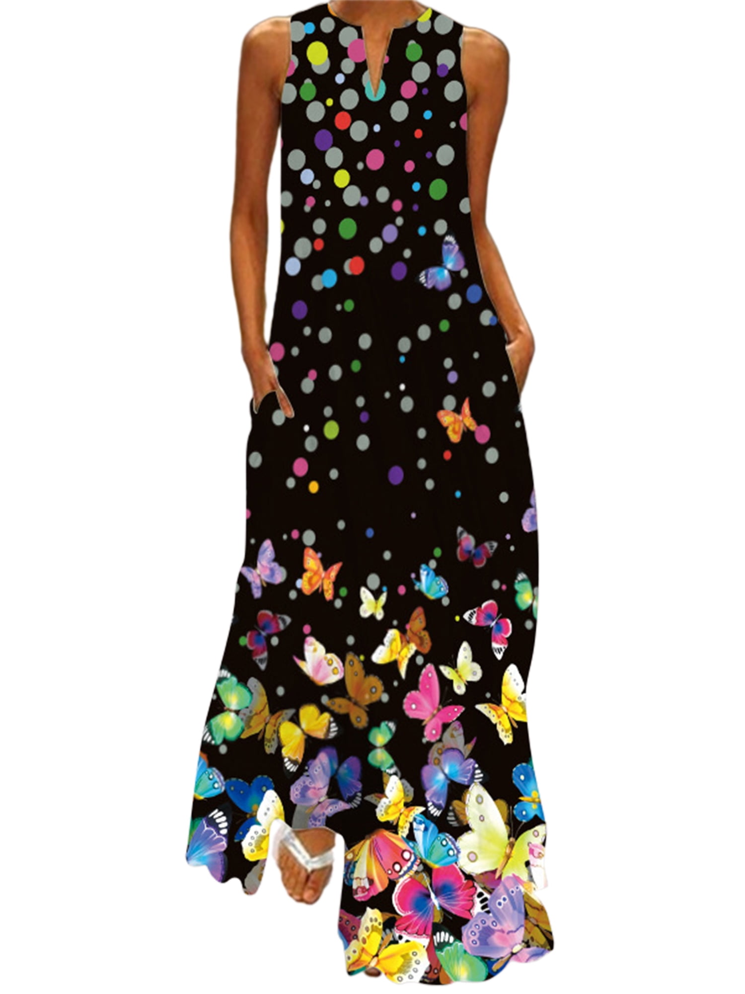 Sexy Dance Butterfly Print Maxi Dresses For Women Sleeveless Party Holiday Summer Dress Ladies 8745