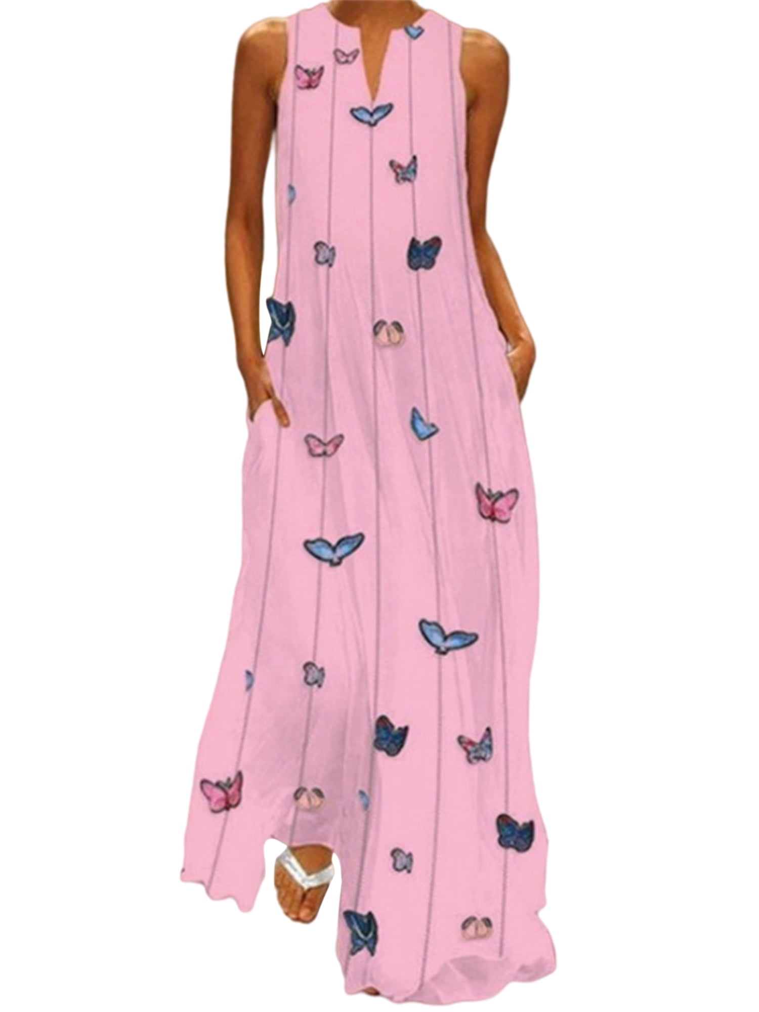 Sleeveless V-Neck Butterfly Print Maxi Sun Dress main image 1