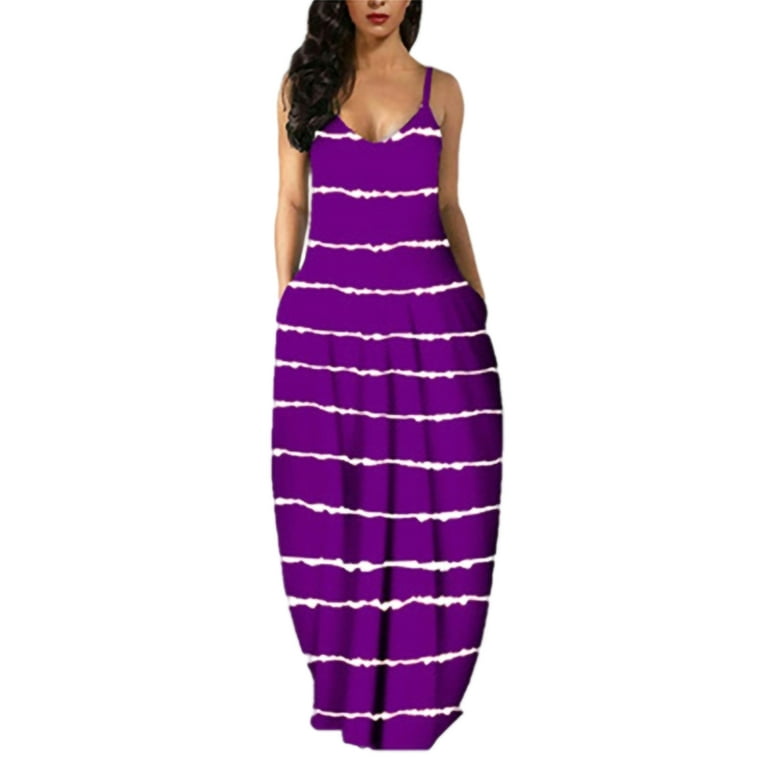 Sexy Dance Cami Beach Striped Maxi Dress for Women Summer Casual