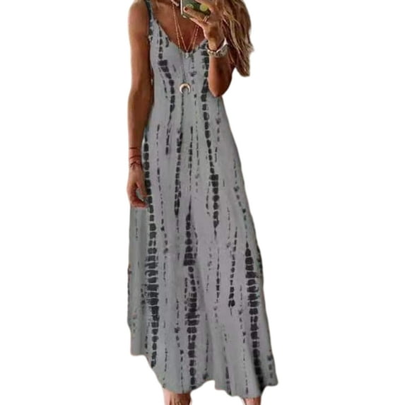 Sexy Dance Casual Loose Dress for Womens Sleeveless Summer Beach Maxi Dress Loose V Neck Boho Dress