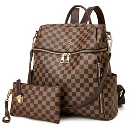 Sexy Dance 2Pcs Women Checkered Backpack Purse Leather Anti-Theft Shoulders  Bag Tote Handbag Fashion Ladies School Travel Daypack Backpack with with  Matching Wristlet Wallet, Brown 