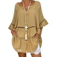 thumbnail image 1 of Sexy Dance Cotton Linen Dress for Women Casual Loose V Neck Short Dress Holiday Bohemian Dress, 1 of 4