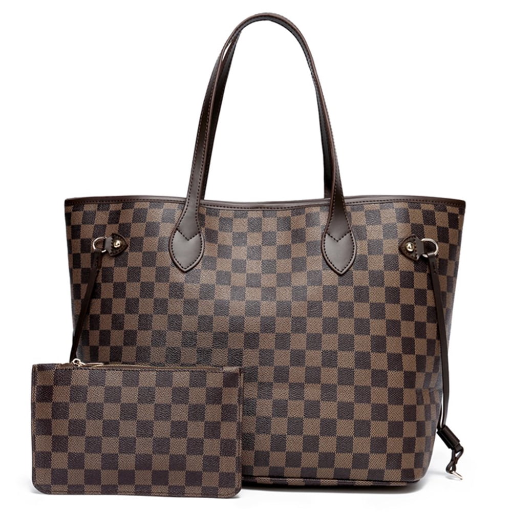 Sexy Dance Large Capacity Womens Checkered Tote Shoulder Bag with Inner  Pouch,PU Vegan Leather Satchel Handbag 