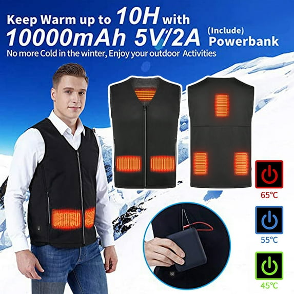 Sexy Dance Heated Coat for Women Waistcoat USB Heating Vest Sleeveless Waterproof Jacket Electric Men Warmer Solid Color With Pockets V Neck Unisex Black XL