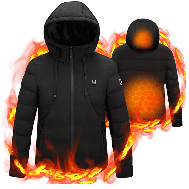 Sexy Dance Heating Jacket for Men Hooded Heated Coat Electric Thermal Outwear Outdoor Down Jackets with 10000mAh Battery Pack
