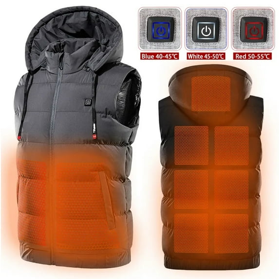 Sexy Dance Heating Vest For Men Hooded Heated Jacket Electric Thermal Zipper Coat Outdoor Warmth Outwear with Battery Pack