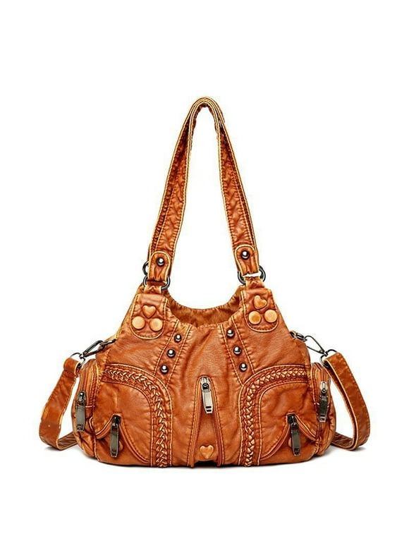 Sexy Dance Hobo Handbags for Women PU Leather Satchel Tote Shoulder Bags Large Capacity Crossbody Purses,Brown