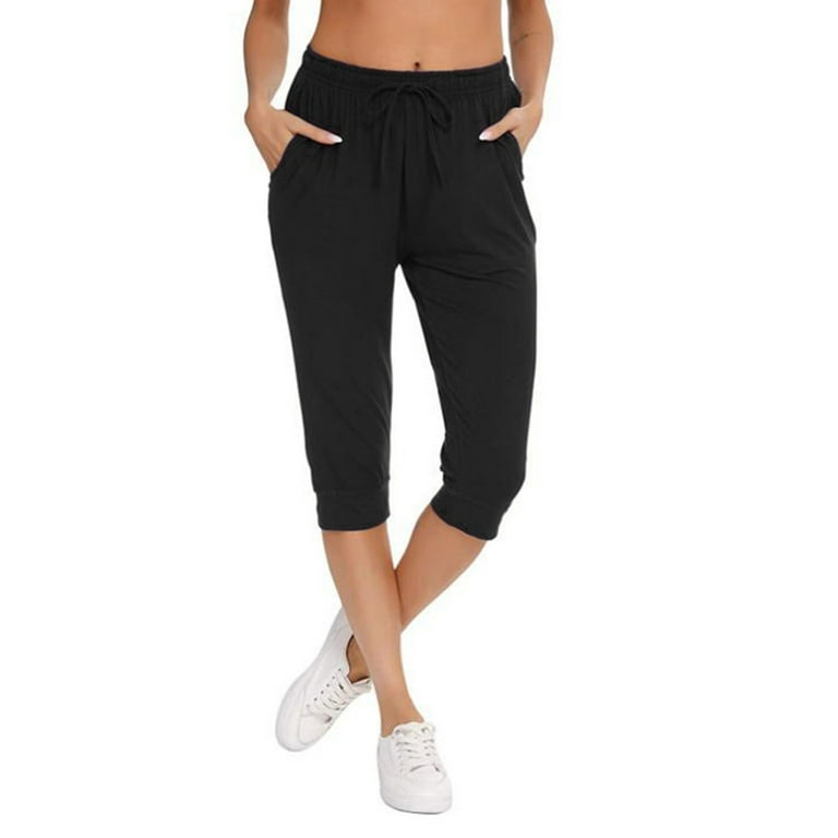 Sexy Dance Joggers Capri Pants for Women Elastic Waist Lounge Cropped Pant  with Pockets Running Workout Sweatpants Activewear