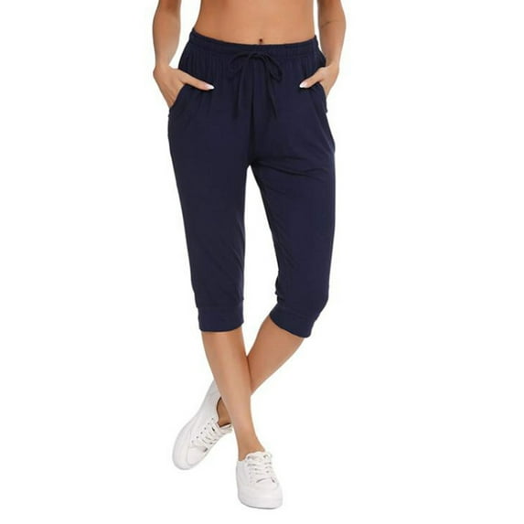 Sexy Dance Joggers Capri Pants for Women Elastic Waist Lounge Cropped Pant with Pockets Running Workout Sweatpants Activewear