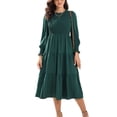 thumbnail image 1 of Sexy Dance Ladies Casual A Line Dress Long Sleeve Round Neck Long Dresses Fall Swing Dress Holiday Party Sundress for Women Blackish Green M, 1 of 4