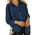 thumbnail image 1 of Sexy Dance Ladies Casual Solid Color Denim Blouse Shirts Women Elegant Jean Jackets Button Down Business Loose Tops With Pockets Blue S, 1 of 8