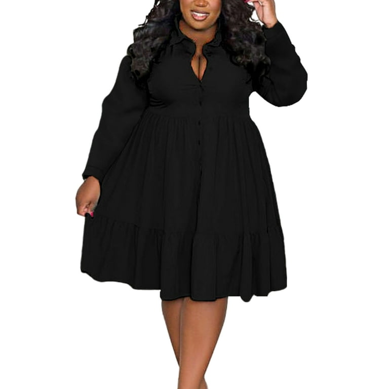 Sexy Dance Ladies Dress Lapel Collar Knee Length Dresses Long Sleeve Beach Oversized Plus Size Dress Daily Work Button Up Solid Color Dress