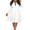thumbnail image 1 of Sexy Dance Ladies Dress Lapel Collar Knee Length Dresses Long Sleeve Beach Oversized Plus Size Dress Daily Work Button Up Solid Color Dress, 1 of 3