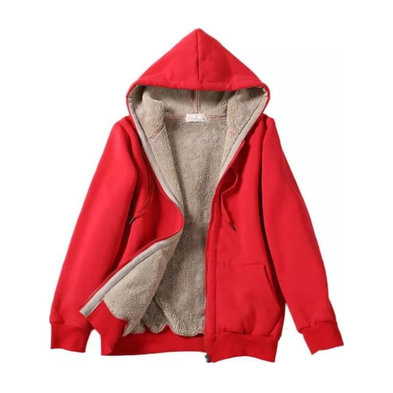 Sexy Dance Long Sleeve Hoodies Fuzzy Fleece Jacket for Women Casual Cardigan Coat Winter Warm Outwear Red M