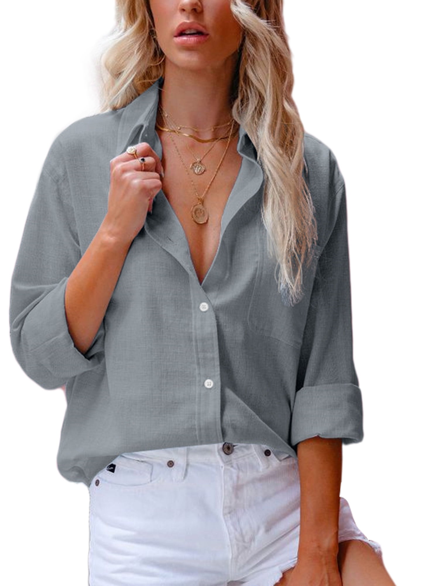 Sexy Dance Long Sleeve Shirts For Women Button Down Cotton Linen