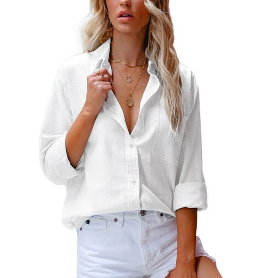 Sexy Dance Long Sleeve Shirts For Women Button Down Cotton Linen Tshirts Lapel V Neck Autumn Tunic Tops