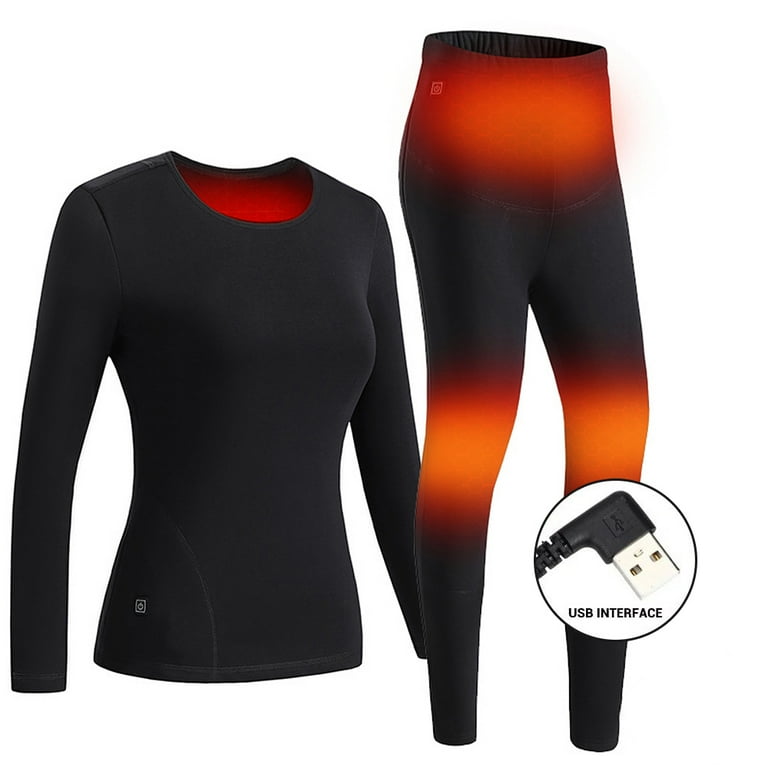 Sexy Dance Men Women Heated Underwear Top with Pants Set Washable USB Charging Electric Thermal Heating Insulated Clothes with 3 Level Temperature Setting Cold Proof Underwear Outdoor Winter Heating W...
