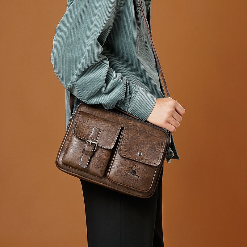 New Fashion Messenger Bags Vintage Leather Bags For Men Crazy Horse Leather  Messenger Corssbody Side Shoulder Bag 7055