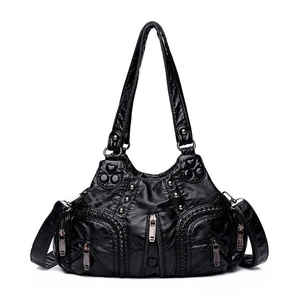 Sexy Dance Multi Zipper Hobo Purses and Handbags for Women Soft PU Leather Satchel Large Capacity Daily Shoulder Bag Purse Wallet with Adjustable Shoulder Strap - Black - image 1 of 6