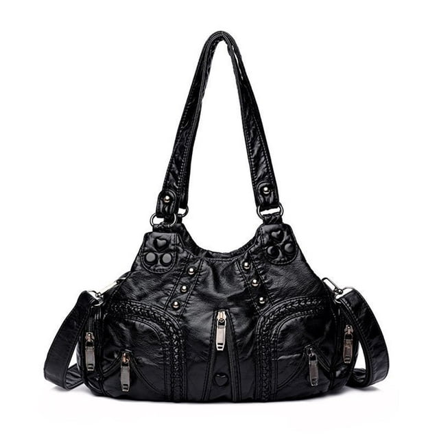 Sexy Dance Multi Zipper Hobo Purses and Handbags for Women Soft PU Leather Satchel Large Capacity Daily Shoulder Bag Purse Wallet with Adjustable Shoulder Strap - Black