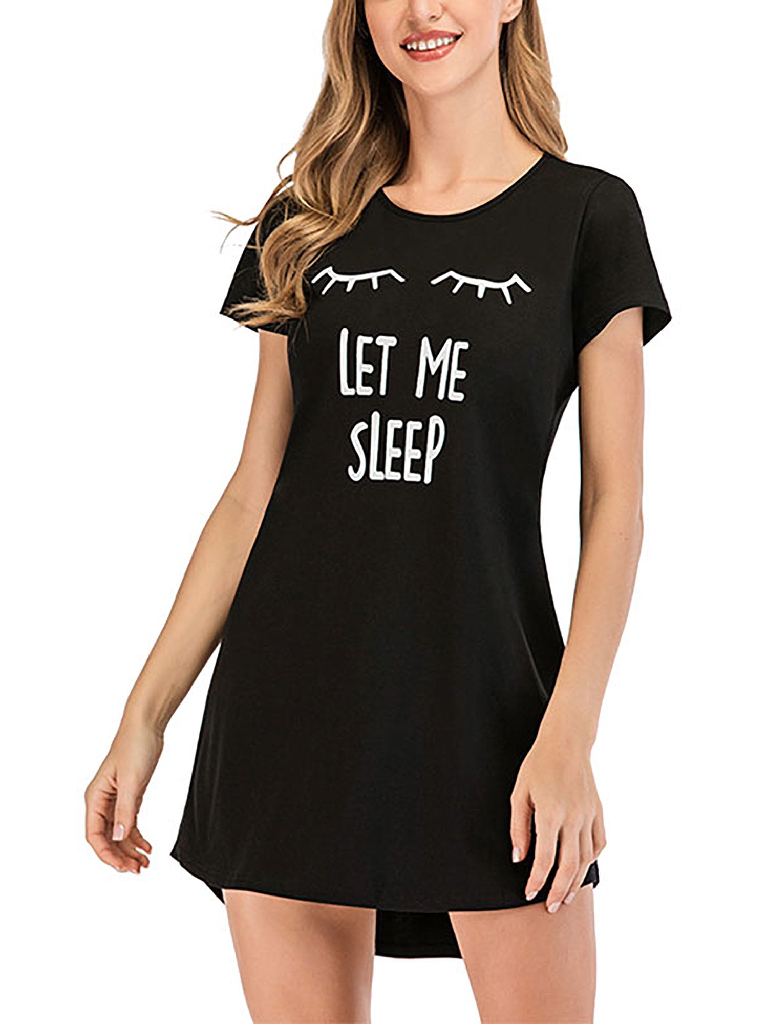 Sexy Dance Nightgown Womens Cotton Night Shirt For Sleeping Sleepwear Short Sleeve Cute Print 