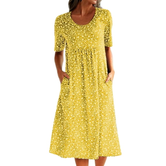 Sexy Dance O-neck Loose Midi Casual, Tunic Dress with Pockets (Women's)