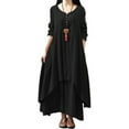 thumbnail image 1 of Sexy Dance Oversize Vintage Kaftan Cotton Linen Maxi Dress For Lady Front Button Down Ruffle Tunic Dress For Women High Low Hem Pleated A Line Dress T Shirt Dress, 1 of 2
