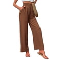 thumbnail image 1 of Sexy Dance Pants for Women Elastic Waist Straight Wide Leg Palazzo Pant Casual Soft Bottoms Lounge Trousers with Pockets Dark Brown 2XL, 1 of 9