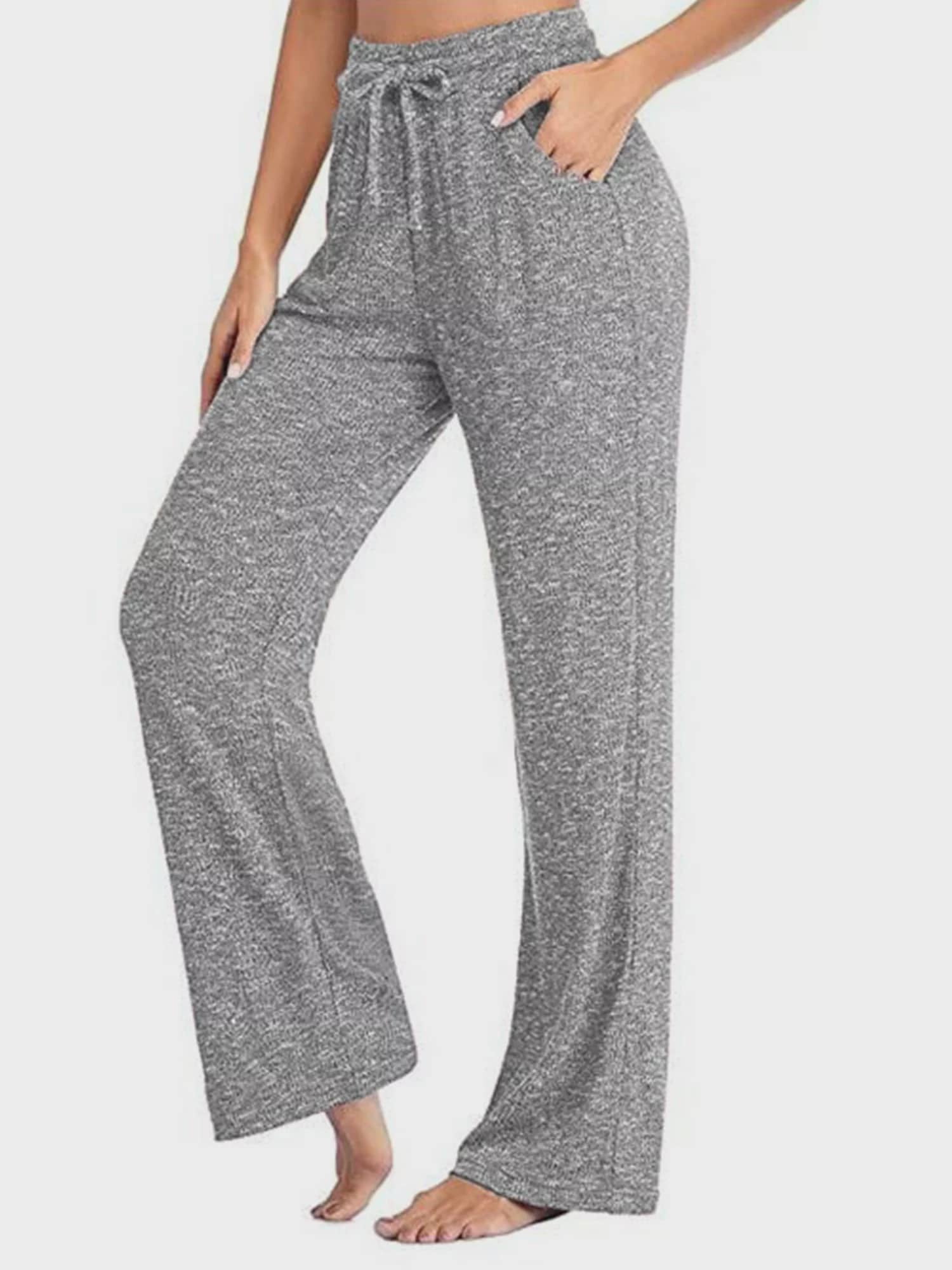 Sexy Dance Plus Size Flare Pants Palazzo Lounge Pants for Women Solid  Pajama Pants Drawstring Waist Pockets Yoga Pants Wide Leg Workout Activewear