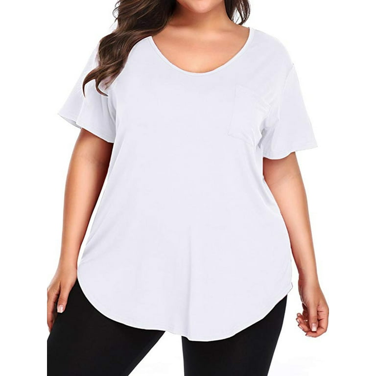 Sexy Dance Plus Size Tops for Women Short Sleeve Summer Blouse Casual Loose  T-Shirts with Pocket