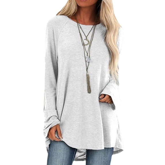 Sexy Dance Plus Size Women Casual Baggy Long Sleeve Shirts Plain Longline Tunic Blouse Tops Ladies Oversized Crew Neck Pullover Sweatshirt