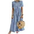 thumbnail image 1 of Sexy Dance Plus Size Women Kaftan Tunic Long Dress Button Down Long Shirt Dress V Neck Short Sleeve Casual Swing Ruffle Dress, 1 of 4