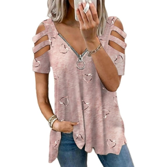Sexy Dance Plus Size Women V-Neck Floral Printed Short Sleeve Shirt Summer Cold Shoulder Tops Casual Pullover Blouse Tops Size S-5XL