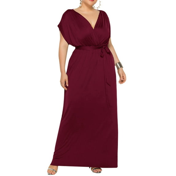 Sexy Dance Plus Size Womens Elegant Long Maxi Dress V Neck Belt Loose Dresses Cocktail Evening Party Bridesmaid Wedding Dresses for Women