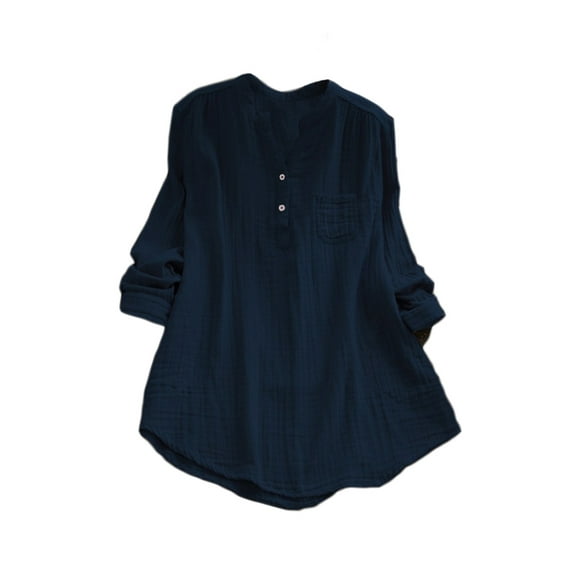 Sexy Dance S-5XL Oversized Women Casual Cotton Linen Shirt Blouse Tops V-Neck Long Sleeve Pullover Buttons Pocket Tunic Shirts
