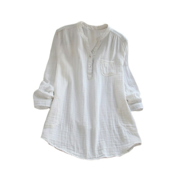 Sexy Dance S-5XL Oversized Women Casual Cotton Linen Shirt Blouse Tops V-Neck Long Sleeve Pullover Buttons Pocket Tunic Shirts