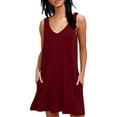 thumbnail image 1 of Sexy Dance Sleeveless Plain Pocket Tank Dress for Women Casual Loose V Neck Sundress Ladies Summer Holiday Beach Swing T-Shirt Dress, 1 of 3